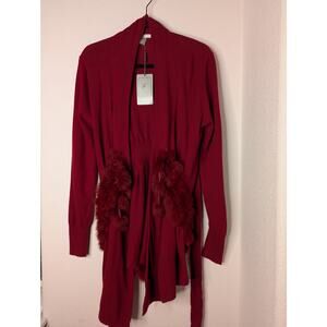 Felicity Knitted Wool Cardigan Luxury Rabbit Fur Red L